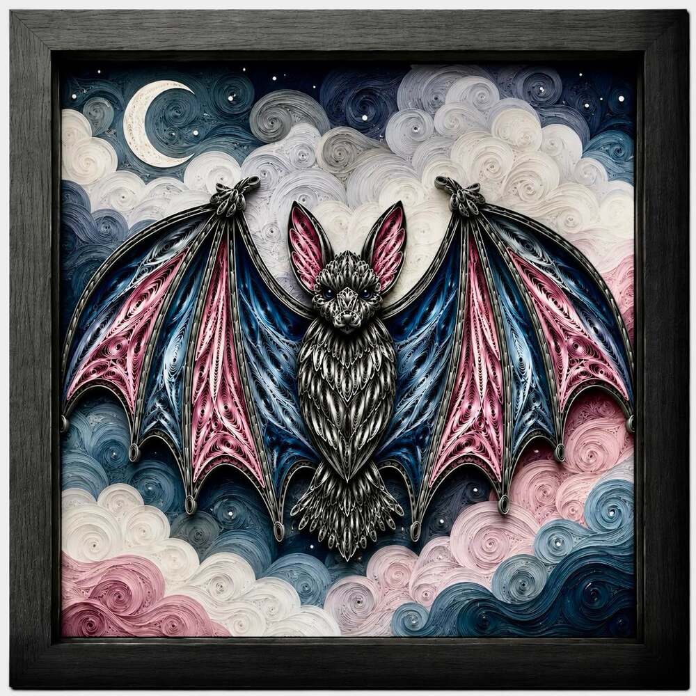 8 X 8 Black Framed Quilled Bat 21 A 5
